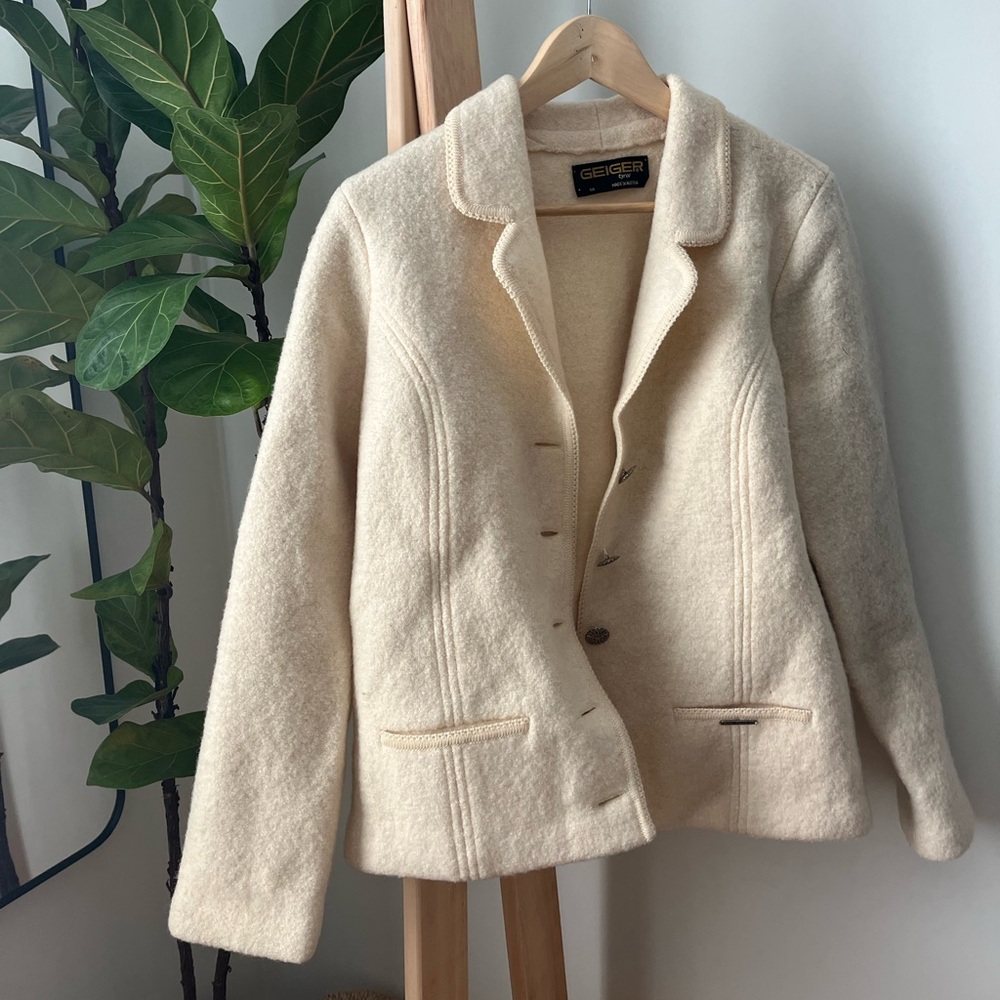 Vintage Geiger Wool Blazer Jacket Shacket 44 Austria White Quiet Luxury Large